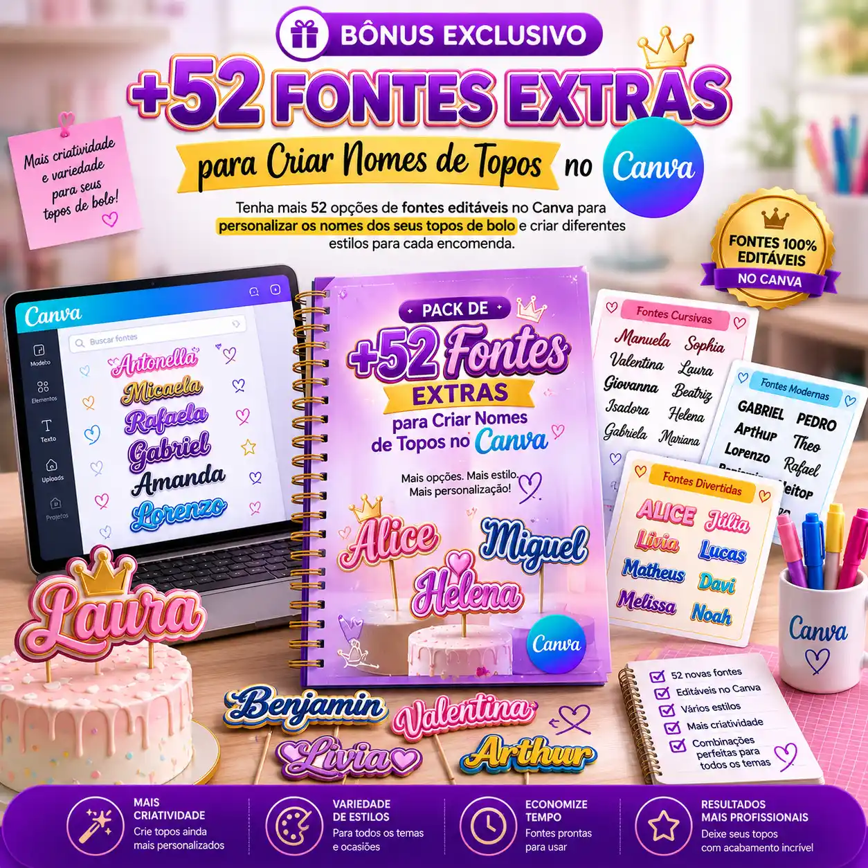 +52 Fontes Extras para Criar Nomes de Topos no Canva