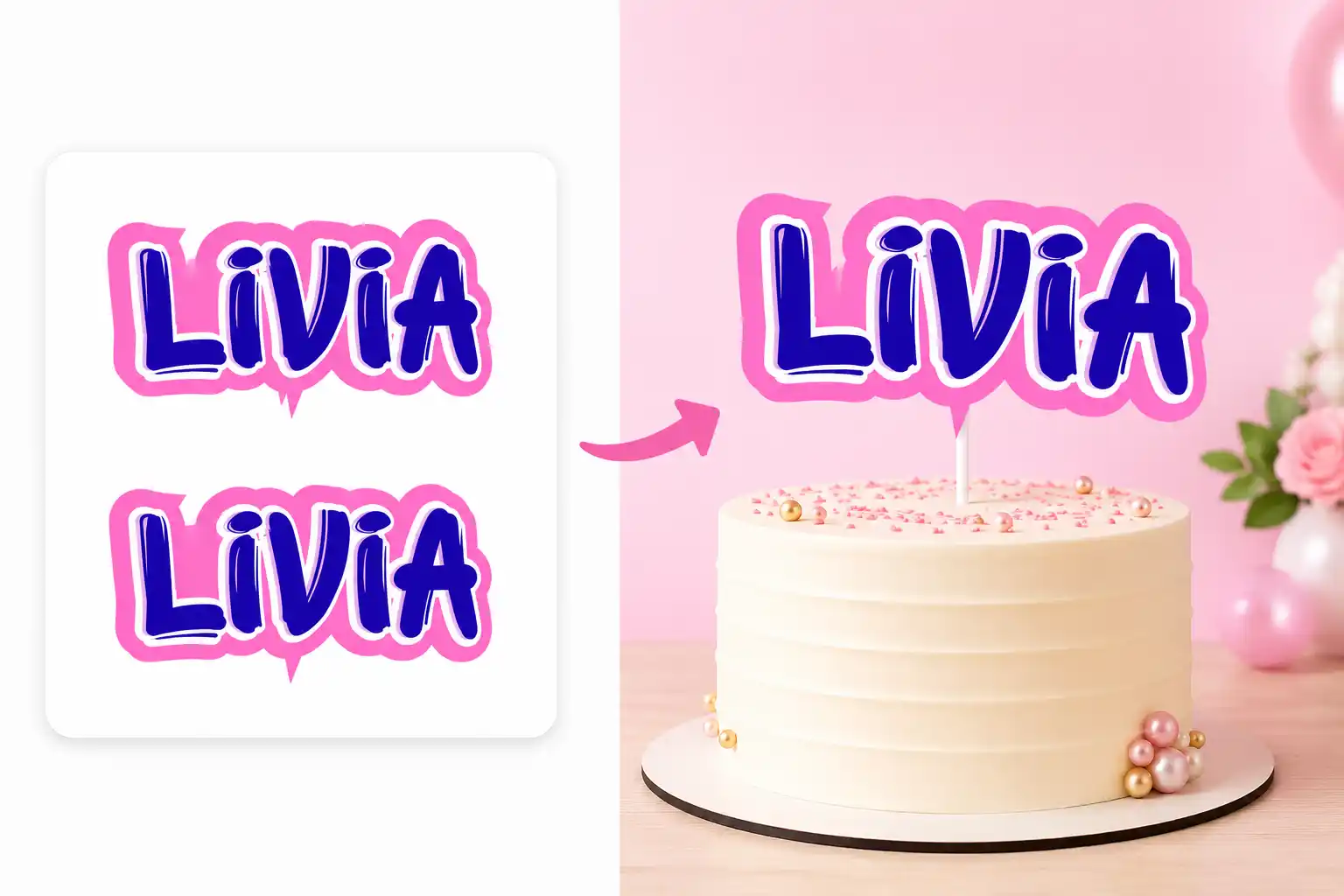Prévia do molde de nome LIVIA em camadas 3D
